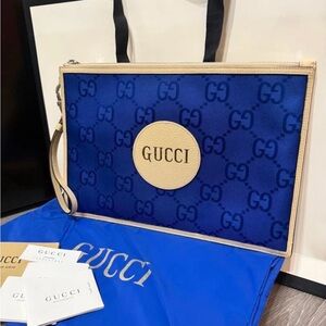 Gucci Royal Blue and Cream Logo Pouch